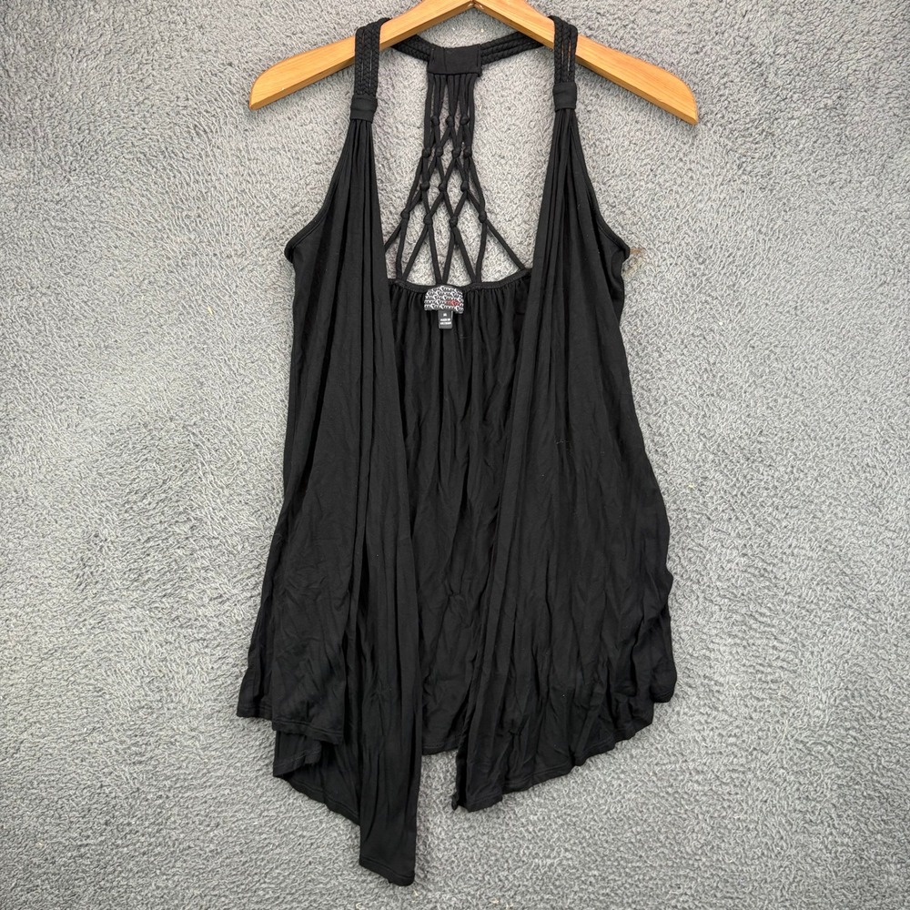 MCM Me Company Me Black Macrame Back Sleeveless Flowy Tank Top Womens Medium